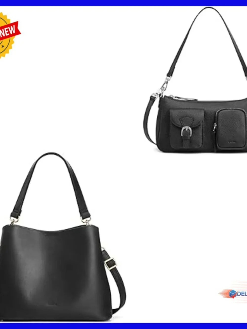 2-Piece Leather Bag Set, Shoulder & Crossbody, Multi Compartments, Adjustable